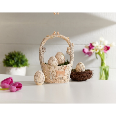 Koszyk  Wielkanocny z pisankami Find Your Path (White Woodland Easter Basket with 4 Egg 6003998 Jim Shore