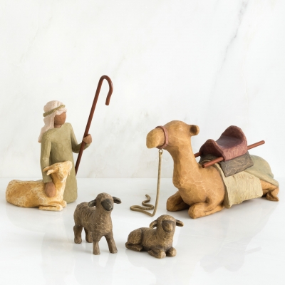 Figurki do szopki pastuszek wielbłąd owieczki i koza   Shepherd and Stable Animals 26105 Susan Lordi  Willow Tree