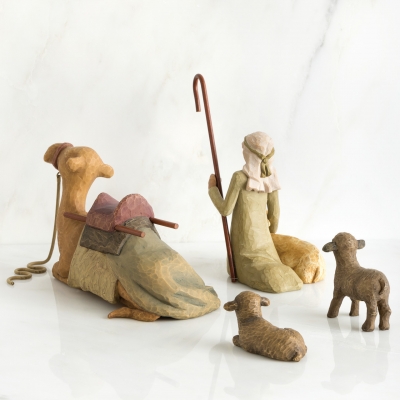 Figurki do szopki pastuszek wielbłąd owieczki i koza   Shepherd and Stable Animals 26105 Susan Lordi  Willow Tree